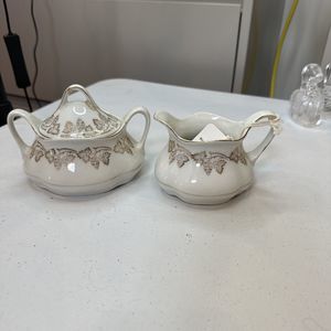 Vintage 1940s Porcelain Creamer and Sugar Bowl Set Signed Bavaria